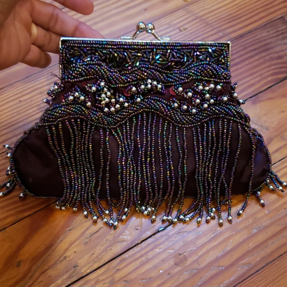 NEW deep purple beaded handbag